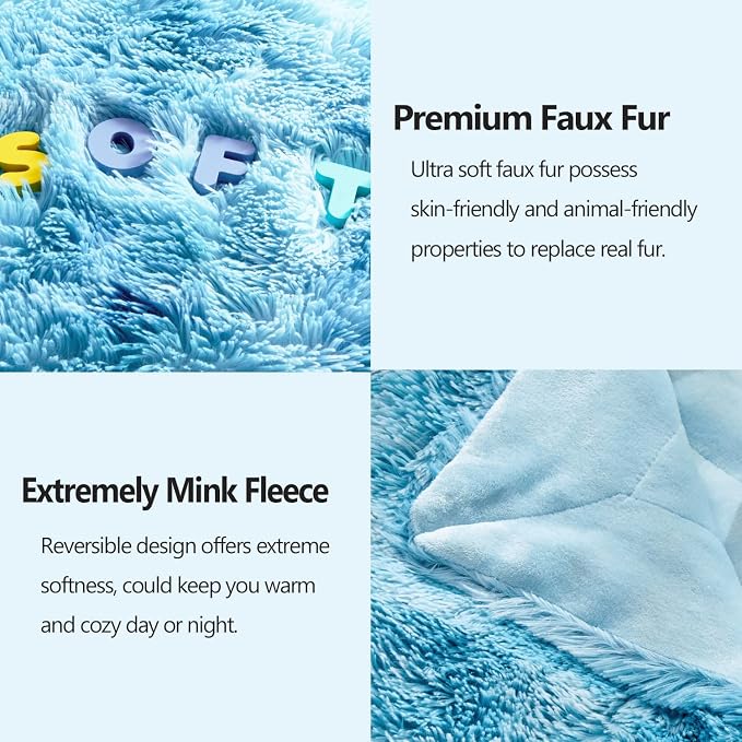 GONAAP Fuzzy Faux Fur Throw Blanket for Couch, Tie-dye Ocean Blue, 50"x60" | Warm Cozy Plush Shaggy Decorative Reversible Thick Non-Heated Fleece Blanket for Sofa Bed, Gift for Women Men, All Season Use