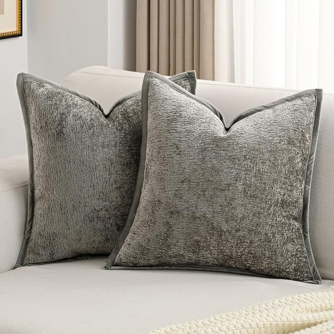 FUTEI Pack of 2 Chenille Soft Throw Pillow Covers 24x24 Inch, Grey