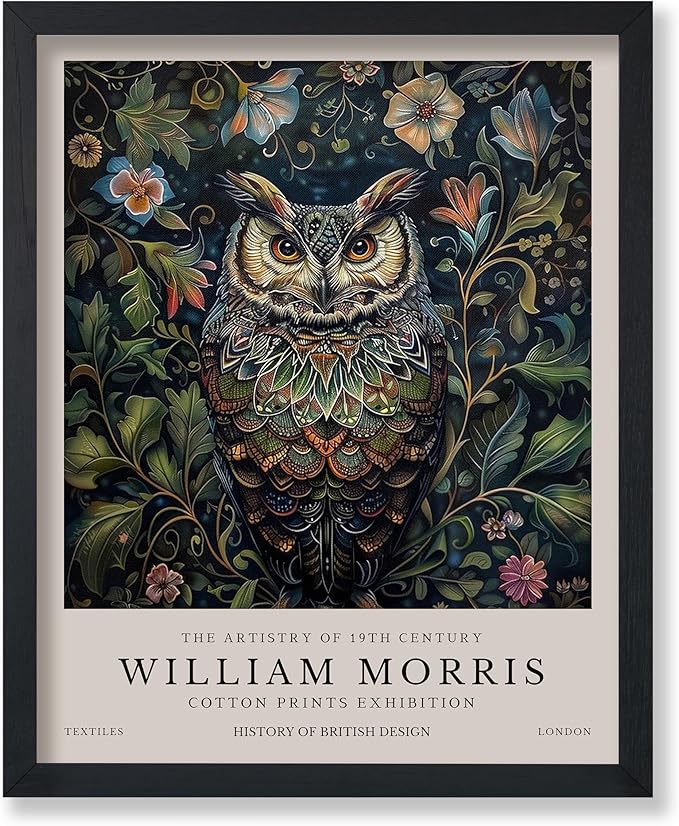 Poster Master Owl Print - William Morris Poster - Flower & Animal Illustration - Botanical Exhibition Wall Design - Floral Bird Artwork - Aesthetic Office or Bedroom Decor - 11x14 UNFRAMED Wall Art