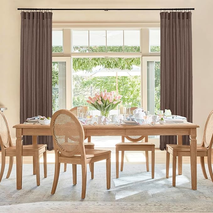 RYB HOME Linen Sheer Curtains 2 Panels for Living Room, Semi Transparent Privacy Drapes with Rod Pocket Farmhouse Style Window Treatments for Bedroom, Brown, 52" W x 90" L