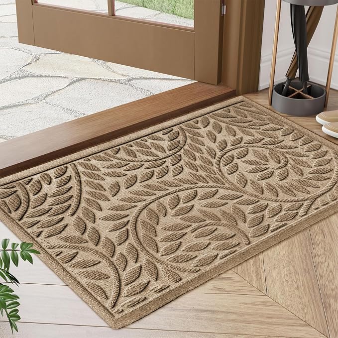 Bulijojo Front Door Mat Entrance,Durable Heavy Duty Welcome Mat,Thick Absorbent Natural Rubber Non Slip Mat,Sturdy Entryway Beige 17"x30"