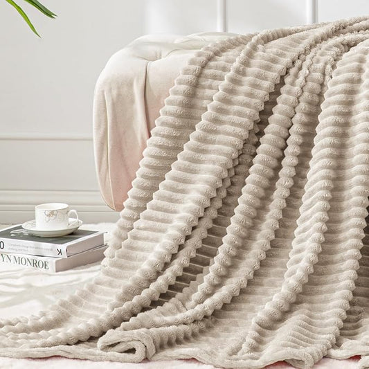 BEDELITE 3D Ribbed Jacquard Linen Fleece Twin Blanket for Bed, 60x80 Inch | Soft Warm Decorative Fluffy Blanket, Cozy Plush Lightweight Fuzzy Throw Blanket for Couch Sofa Room Decor, Gift for Women