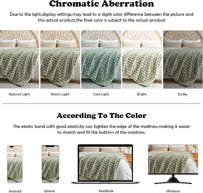 Sage Faux Fur Bubble Throw Blanket Twin 60x80 Inch 550GSM Plush