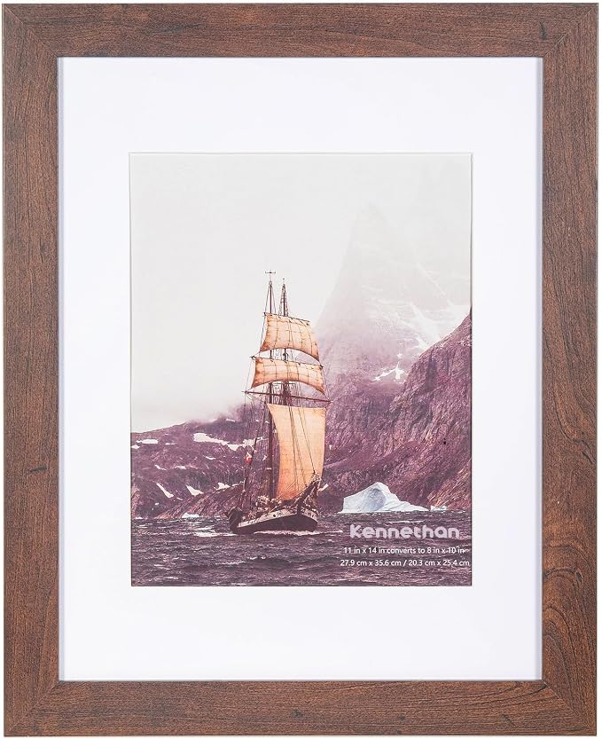 kennethan 11x14 Picture Frame Dark Brown 1 Pcs in 1 set Wooden Frame can Display 8x10 Picture with Mat or 11x14 Without Mat on the Wall for home decoration，holiday gift