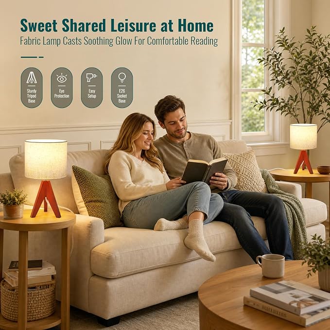 Siljoy 14.2'' Tripod Table Lamp, Small Bedside Nightstand Lamp, E26 Base