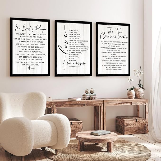 Vintage Rustic Bible Verse Framed Wall Art Set of 3, 11''×16'' Positive Religious Christian Quotes Saying Sign for God Jesus Christ Prayer, Cottagecore Holy Inspirational Catholic Scripture Decor