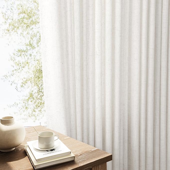 Extra Long Linen Curtains 120 Inches for Living Room Back Tab Semi Sheer High Floor to Ceiling 10ft Light Filtering Curtain Boho Farmhouse Decor Window Drapes for Bedroom 2 Panels Natural
