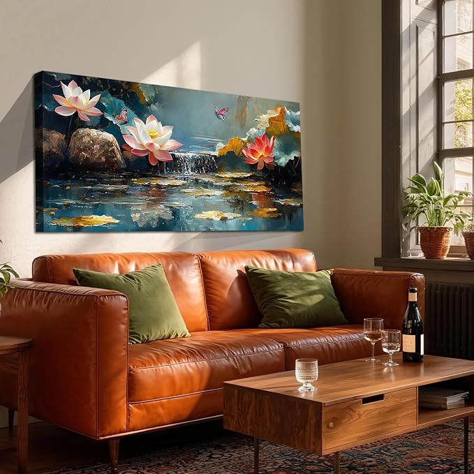 Anolyfi Lotus Canvas Wall Art for Living Room 48"x24" | HD Print, Waterproof Canvas, Easy to Hang, Durable and Colorfast, Zen Wall Decor Yoga Paintings for Spa Hallway Bedroom Home