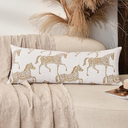 Decorative Lumbar Pillow Cover 14x36 Inch, Double Sided Running Orange Horse Design Long Pillow Covers, Decorative Cushion Cover Couch, Sofa, Living Room, Bedroom