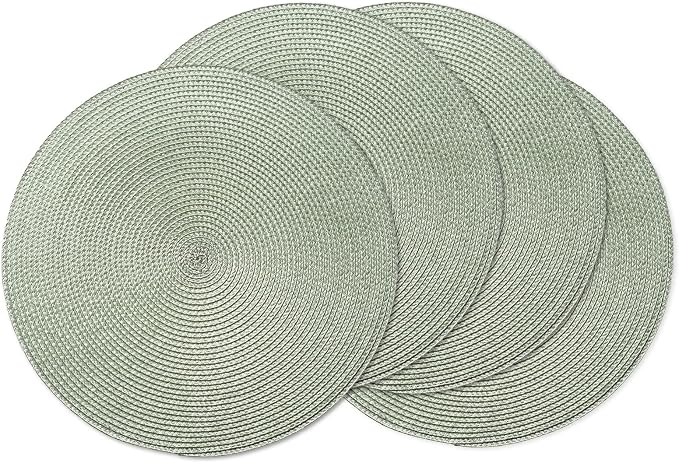 AHHFSMEI Round Placemats Set of 4 Heat Resistant Washable Non-Slip Woven Braided Table Mats for Dining Table Kitchen & Home Decor (Sage Green,4)