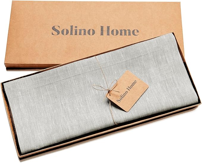 Solino Home 100% Pure Linen Table Runner Oyster Grey, Athena 14 x 36 in | dresses up dining tables for everyday meals, European flax fibres, a thoughtful housewarming gift, soft, OEKO-TEX Certified