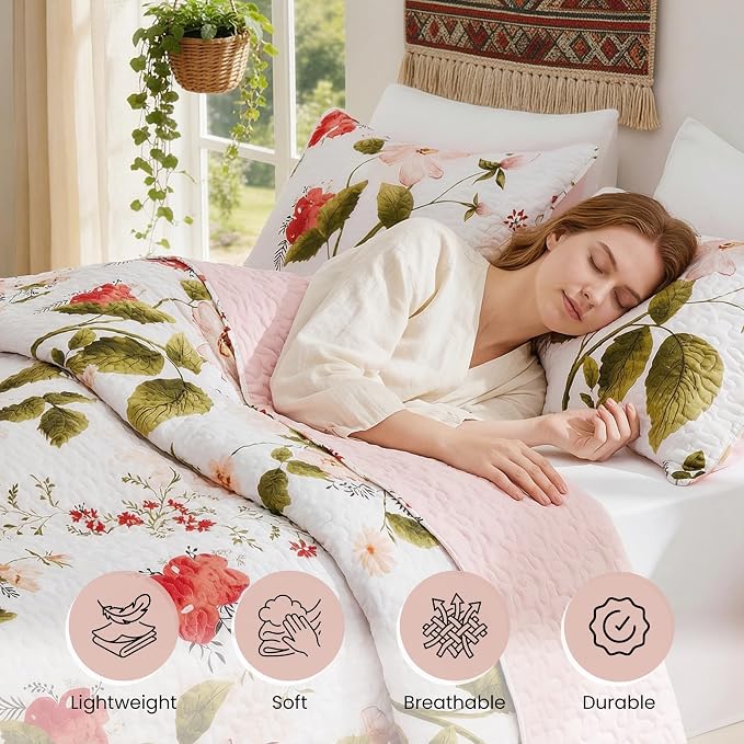 EXQ Home Printed Quilt Set Full Queen Size Monet Graden Bedspread Set | Bedding Set For All Season Use, Soft & Breathable Coverlet,3-Piece Set Includes 2 Shams, Machine Washable