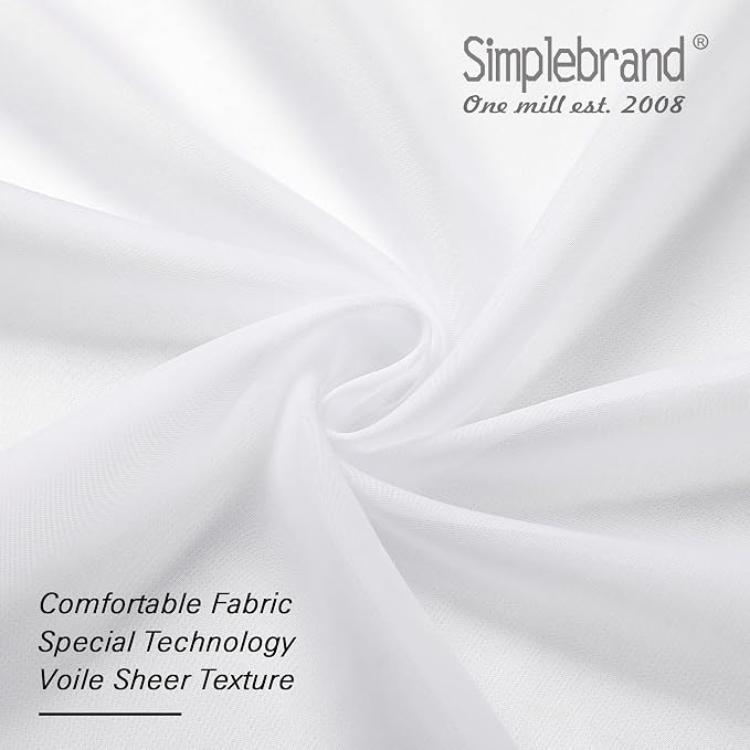 Simplebrand Sheer White Curtains 120 Inches Long, Extra Long Rod Pocket Solid Color Window Sheer Curtain Panels, Elegant Curtains & Drapes for Living Room, Bedroom 2 Panels (White, 2x42x120'')
