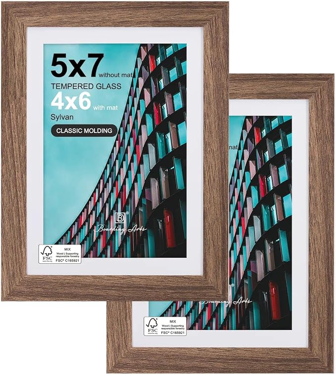 5x7 Picture Frame-Walnut Photo Frame,4x6 Mat,Tempered Glass,Engineered Wood