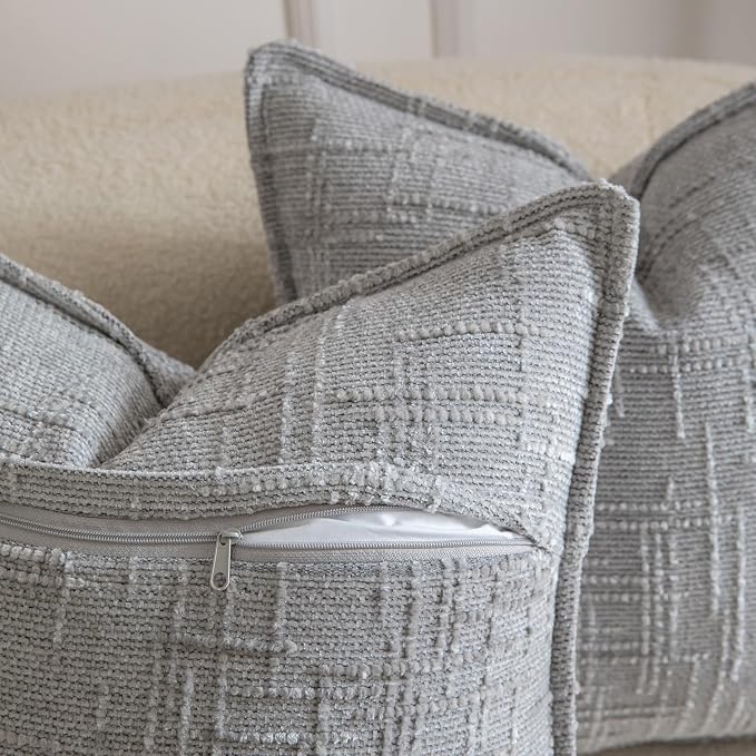 MADIZZ Pack of 2 Chenille Throw Pillow Covers 20x20 Inch Grey Soft Neutral Decorative Throw Pillows for Couch Sofa Boho Accent Cushion Covers Modern Farmhouse Home Decor for Bedroom Living Room