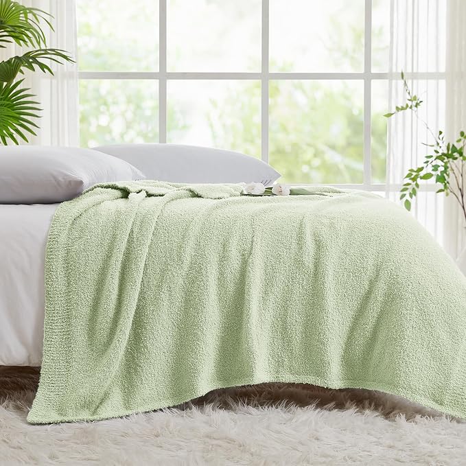 CYMULA Knit Throw Blanket for Mint Green - Super Soft Lightweight Plush Fuzzy Fluffy Cozy Blankets and Throws for Sofa Bed, 60 x 80 inches