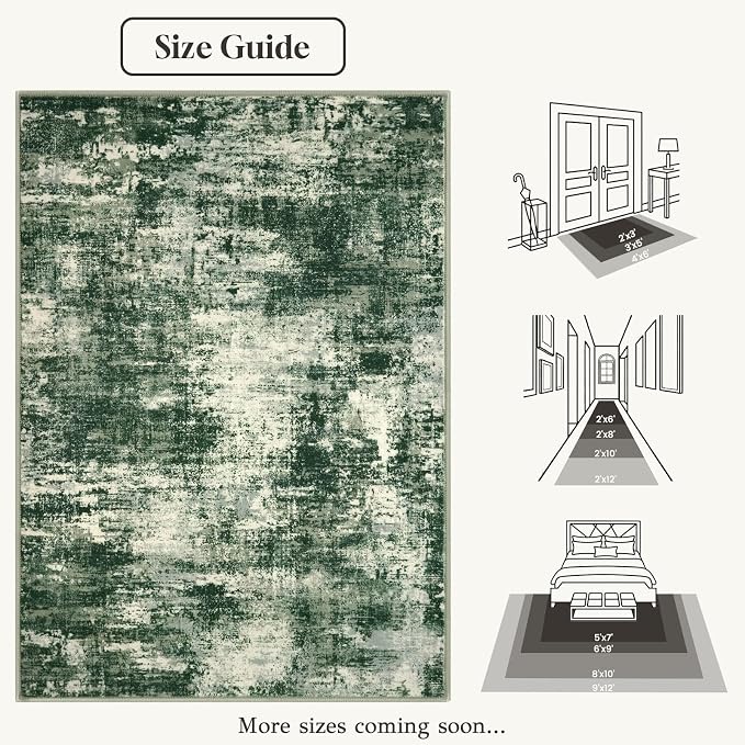 Lansny Abstract Washable Entryway Rug 3x5 Area Rug Non Slip Kitchen Rugs | Green;Thin Printed Faux Wool Door Mat;Small Rugs;Front Door Rug;Indoor Entry Rug;Rubber Backed Floor Carpet;Throw Rugs