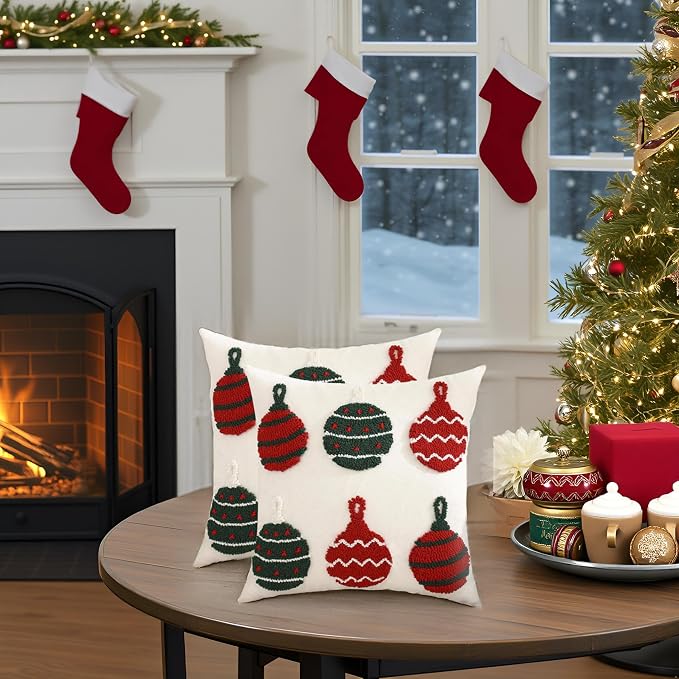 Christmas Decorative Throw Pillow Covers 18x18 Set of 2 Xmas Bells