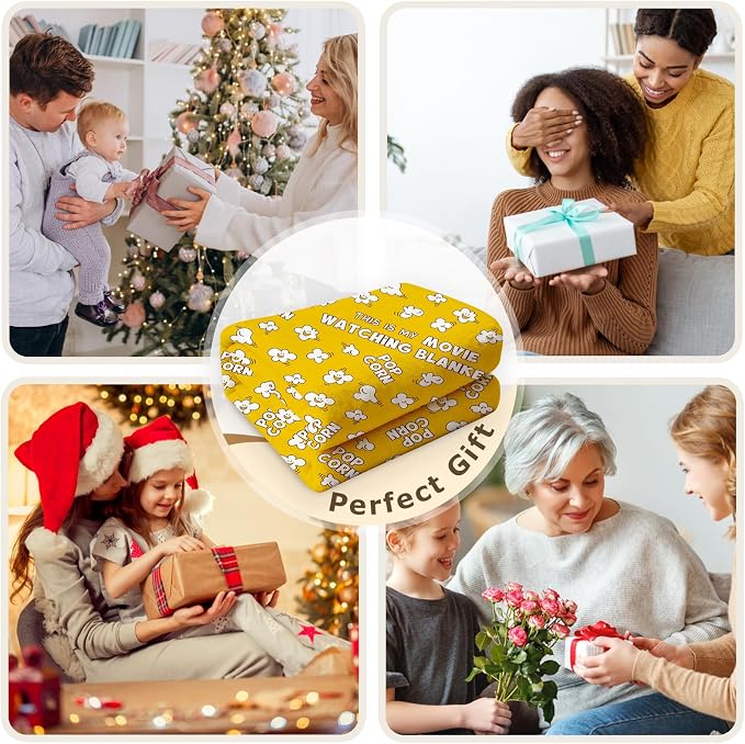 Aimego Popcorn Blanket Gifts for Popcorn Lovers Movie Watching Blankets for Women Girl Cute Popcorns Snack Pattern Movie Theme Throw Blanket for Family Cinema Theater Room Sofa Decor(60X80 Inch)