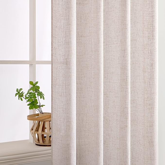 MIULEE Natural White Linen Curtains 52x63 Inch Length 2 Panels for Bedroom | Window Drapes for Kitchen Living Room, Soft Thick Linen Textured, Semi Sheer Light Filtering, Back Tab Rod Pocket,Burlap Look