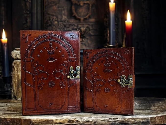 The Lord Of The Rings Book Hobbit lotr gifts Books Leather Journal lord of the rings decor Jrr tolkien books lord of the rings merch Book set Hardcover Merchandise Bookends Illustrated Edition ring gift (BROWN EMBOSSED, 7X5)