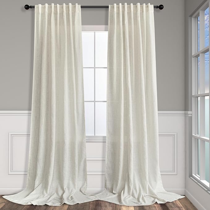 Pitalk 60 Inch Wide Curtains for Kids Bedroom Boys Girls 90 Inches Long 2 Panels Back Tab Pocket Natural Linen Sheer Extra Wide Large Cream Ivory Curtains for Nursery Room Playroom Closet Doors 60x90