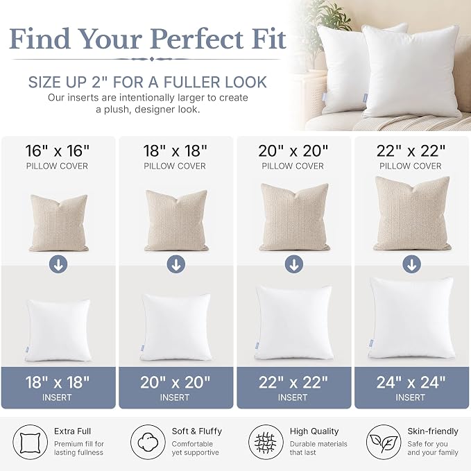 Leeden 12 x 20 Pillow Inserts (Set of 2) - Throw Pillow Inserts with 100% Cotton Cover - Decorative Rectangle Interior Sofa Pillow Inserts with Zipper for Sofa, Couch and Home Decor- White