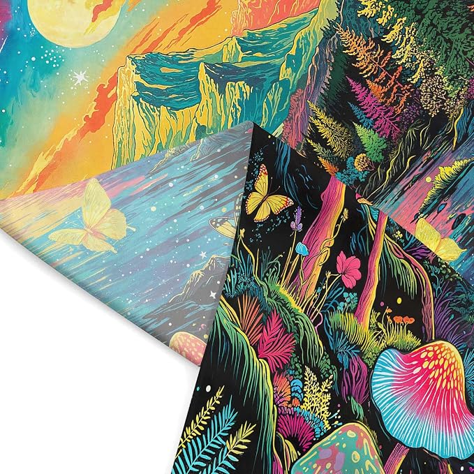 Zussun Blacklight Mushroom Forest Tapestry UV Reactive Nature Mountain Moon Butterfly Tapestry for Bedroom Aesthetic Landscape Small Tapestries Wall Hanging for Dorm Living Room Decor 60 x 44 Inch