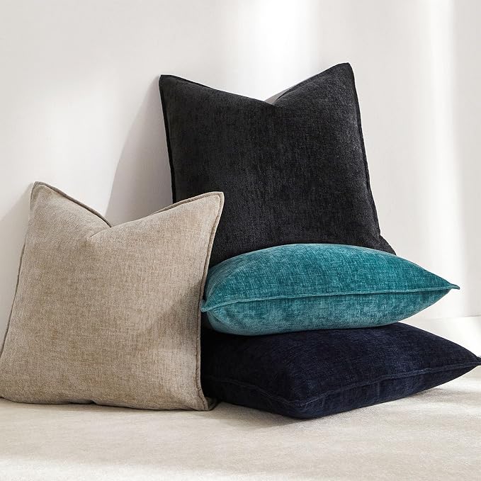 JUSPURBET 22x22 Chenille Decorative Throw Pillow Covers Set of 2,Navy Blue | Cozy Soft Cushion Covers Case with Hidden Zipper for Couch Sofa Bed Home Decor Living Room
