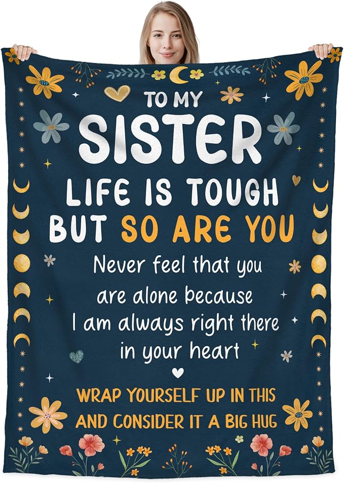 WRAPIX Mothers Day Sister Gifts for Women - Life is Tough But So are You Super Soft Fleece Throw Blanket for Couch Bed 60x80 in - Mother's Day Graduation Sister Birthday Gifts for Women Sisters