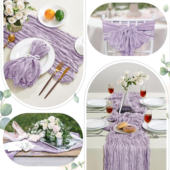 6 Pack Purple Cheesecloth Table Runner 35×120 Inch Boho Gauze Home Decor | Rustic cheese cloths Sheer Gauze for Wedding Bridal Baby Shower Birthday Party Table Decor Halloween Thanksgiving Christmas