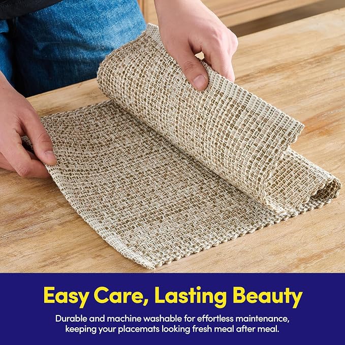 Sweet Home Collection 100% Cotton Placemats for Dining Room Rectangle Two Tone Woven Fabric 13" x 19" Soft Durable Table Mat Set, Set of 4, Eggshell