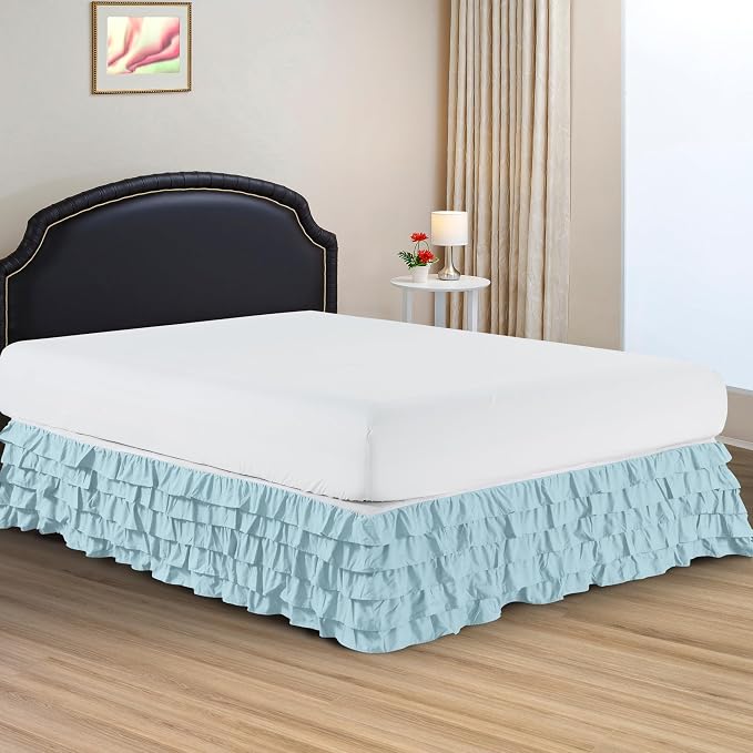 Elegant Comfort Luxurious Premium Quality 1500 Thread Count Wrinkle and Fade Resistant Egyptian Quality Microfiber Multi-Ruffle Bed Skirt - 15inch Drop, Queen, Aqua Blue