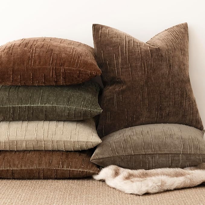 Foindtower Pack of 2 Slubby Textured Chenille Throw Decorative Pillow Covers Lumbar Accent Solid Cushion Cover Neutral Farmhouse Pillow Case for Couch Sofa Bedroom Living Room 12x20 Inch,Dark Brown