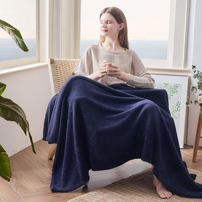 NEWCOSPLAY Knitted Throw Blanket for Couch Sofa Bed, Dark Navy, 90"x90" | Super Soft Plush, Fuzzy Fluffy Microfiber, Lightweight Cozy Blanket for Room Decor, All Season Use