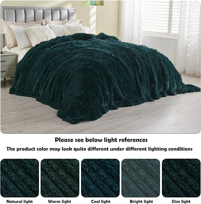 GONAAP Fuzzy Faux Fur Twin Blanket for Couch, Dark Teal, 60"x80" | Warm Cozy Plush Shaggy Decorative Reversible Thick Non-Heated Fleece Blanket for Sofa Bed, Gift for Women Men, All Season Use
