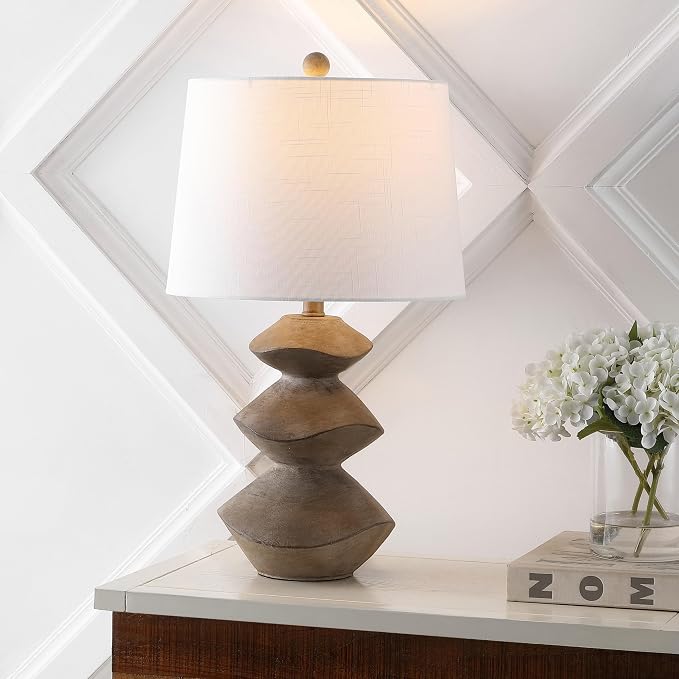 JONATHAN Y Laken 24.5" 3-Stack Cairn LED Table Lamp, Brown Wood Finish