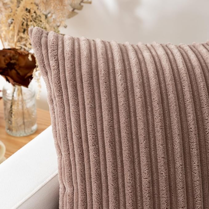 Kevin Textile Striped Corduroy 14”x36” Pillow Cover 1 Pack, Light Brown