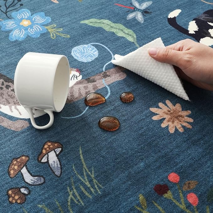 Rugcomf Runner Rug for Kitchen Non Slip 2'x6' Washable Rugs with Rubber Backing Soft Floral Animal Cat Carpet Runner for Kitchen Laundry Bedroom Bathroom, Pearl Gentian Blue