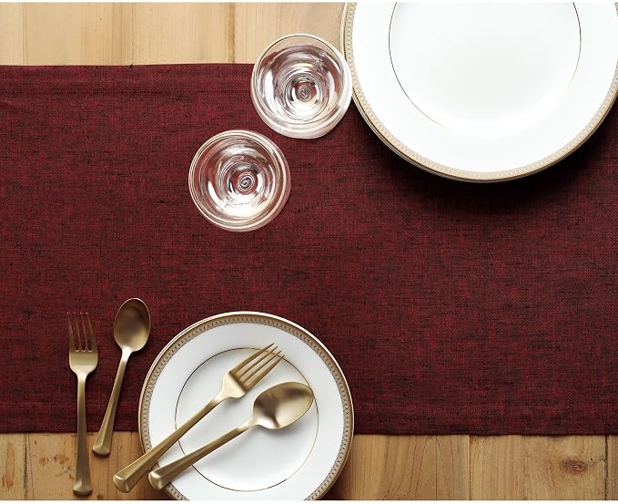Solino Home 100% Linen Dining Table Runner Red Woven, Athena 14 x 60 in | dresses up dining tables for everyday meals, European flax fibres, a thoughtful housewarming gift, soft, OEKO-TEX Certified