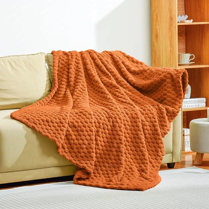 Excervent Hexagon Jacquard Throw Blanket for Kids, 40x50 Inch, Burnt Orange | Decorative Fuzzy Flannel Fleece Throw Blanket for Sofa, Super Soft Cozy Gifts for Kids & Pets, Suitable for All Seasons