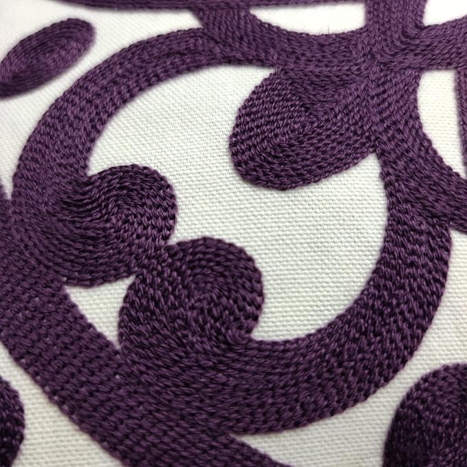 Alysheer Embroidered Decorative Throw Pillow Cover 20"x 20", Boho Mandala Modern Thick Embroidery Pattern, Durable Cotton Canvas Soft Cushion Case for Sofa Couch Bed Living Room (Dark Purple)