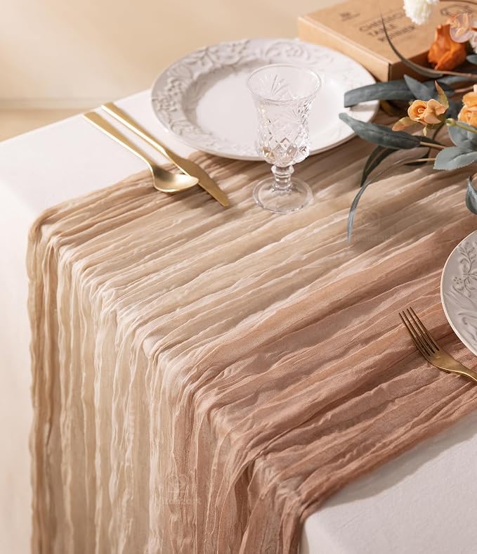 Vitalizart Cheesecloth Table Runner Light Nude White 10ft Gauze Boho Rustic | 120 Inches Long Soft Durable Cheese Cloth Table Runner for Wedding Baby Shower Fall Thanskgiving Decoration