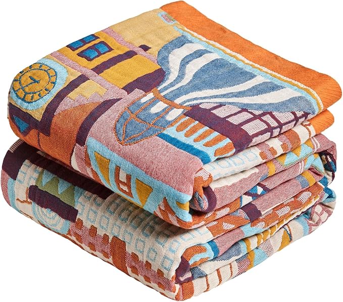 MSGKV Roman Castle Cotton Throw Blanket 60"x80" Art Woven Twin Blanket | Roman Castle Pattern, Muslin Throw, Art Woven Design, Twin Size Blanket, Lightweight Comfort, Decorative Home Accent