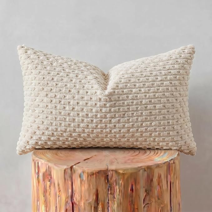 Fancy Homi 2 Packs Tan Decorative Throw Pillow Covers 12x20 Inch for Couch Bed Sofa, Modern Farmhouse Boho Home Decor, Soft Cute Plush Corduroy Cushion Case 30x50 CM