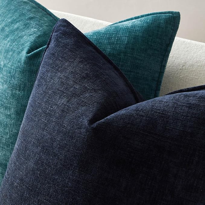 JUSPURBET 22x22 Chenille Decorative Throw Pillow Covers Set of 2,Navy Blue | Cozy Soft Cushion Covers Case with Hidden Zipper for Couch Sofa Bed Home Decor Living Room