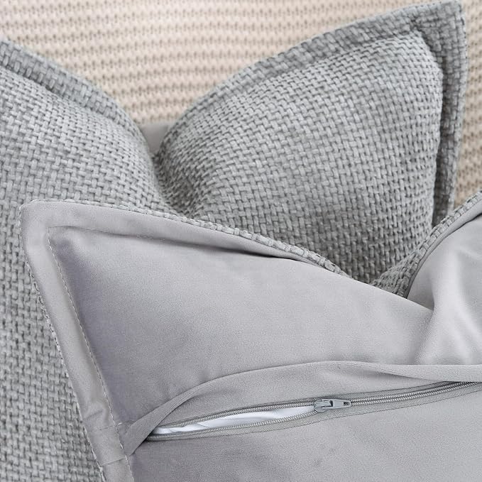 MADIZZ Decorative Chenille Velvet Throw Pillow Covers Set of 2 Soft Boho Textured Neutral Couch Throw Pillow for Bed Modern Farmhouse Home Decor for Sofa Livingroom Grey 20x20 Inch