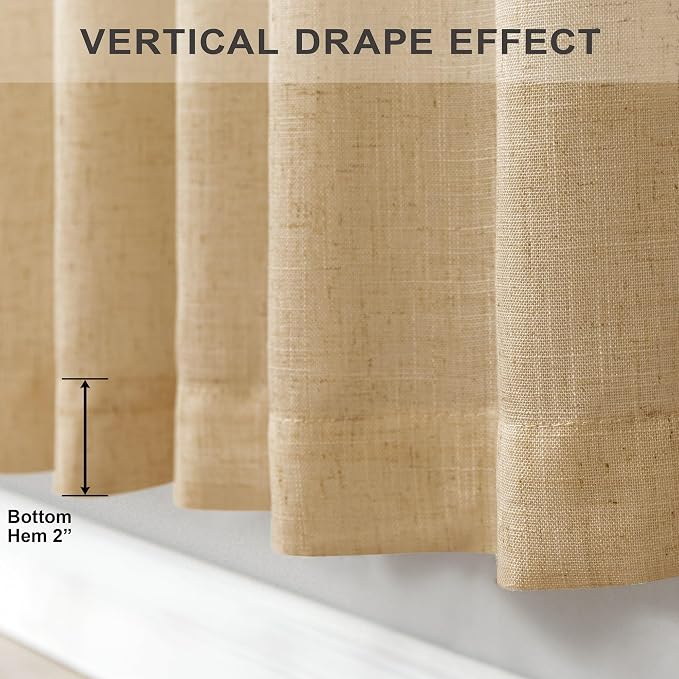 Burlap Color Curtains 63 Inch Length for Bedroom 2 Panel Back Tab Pocket Cotton Canvas Woven Textured Flax Linen Semi Sheer Lightweight Soft Taupe Brown Tan Curtain for Kitchen Cafe Cottage Core Decor