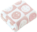 Ultra Soft Cozy Happy Smiling Face Checkered Knitted Throw Blanket Fluffy Microfiber Checkerboard Bed Blanket Lightweight Both Sides Blanket for Couch Sofa Bed (Smile Pink, Throw 50“x60”)