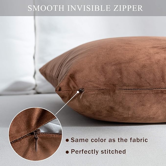 Stellhome Pack of 2 Super Soft Throw Pillow Covers Rectangle Solid Velvet Pillowcase for Bed Couch Sofa Bench, 12 x 20 inch (30 x 50 cm), Chocolate